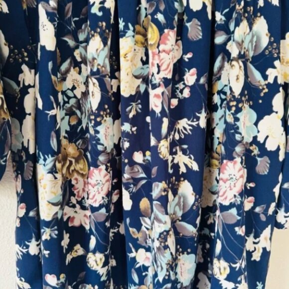 Soprano Navy Floral Off-Shoulder Chiffon Long Sleeve Dress, Small - Picture 3 of 4